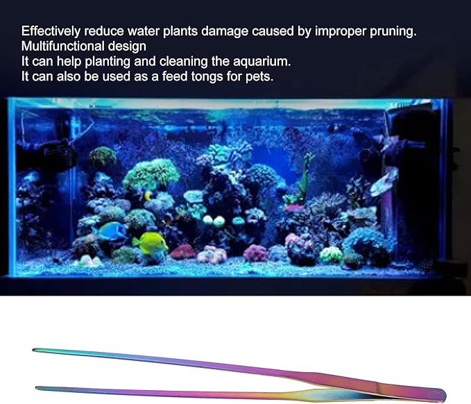 27cm Reptile Feeding Tongs, Rainbow Color Aquarium Tweezers Stainless Steel Fishbowl Long Tweezers, Aquascaping Tools for Hold Worms, Reptiles, Lizards, Bearded Dragon(27cm Straight Clip)