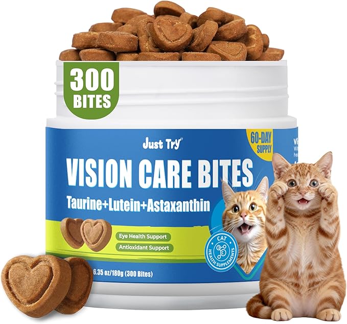 Just Try Vision Care Bites Cat Treats Taurine for Cats Healthy Cat Treats - Support Eye Health & Vision Function Chicken Flavored - Cat Supplements 300 Bites 6.35 oz