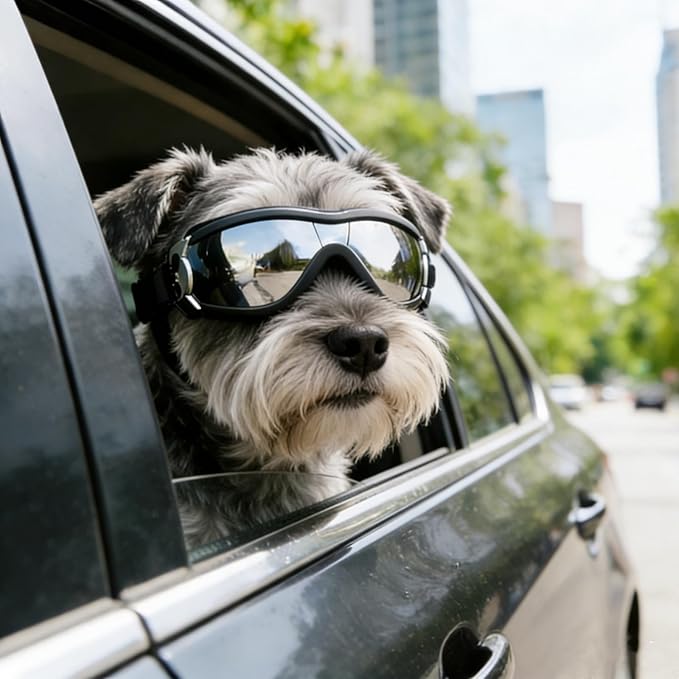 Namsan Medium Dog Goggles, UV Protection Goggles for Dogs Small Medium Breed, Doggy Sunglasses with Adjustable Straps, Windproof Dog Eye Protection for Outdoor Activities, Black