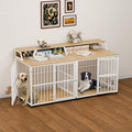 Dog Crate Furniture for 2 Dogs, 72" Extra Large Double Dog Cage Large Breed, XXL Thick Wooden Dog Crate with Storage Rack, Sturdy Dog Kennel with Removable Divider