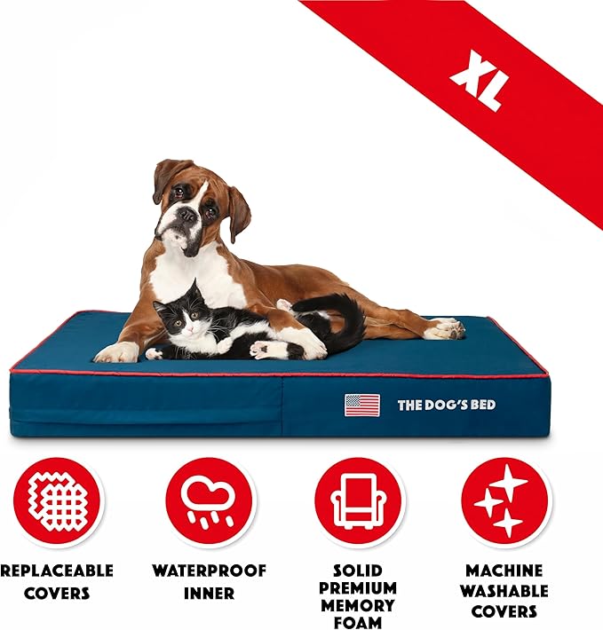 The Dog’s Bed Orthopedic Memory Foam Dog Bed Mattress, Oxford Fabric, Blue with Red Trim, XL, 6-Inch