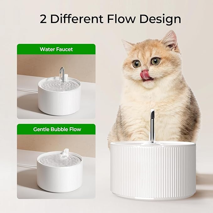 Voluas Ceramic Cat Water Fountain: 2.2L/74oz Cat Fountains for Drinking, Automatic Pet Water Dispenser with Ultra-Quiet Pump and Replacement Filter, Kitty Watering Supplies Indoor Easy Clean BPA-Free