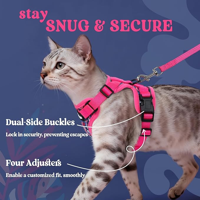 rabbitgoo Cat Harness and Leash for Walking, Escape Proof Soft Adjustable Vest Harnesses for Cats, Easy Control Breathable Reflective Strips Jacket, Coconut Fuchsia,XXS