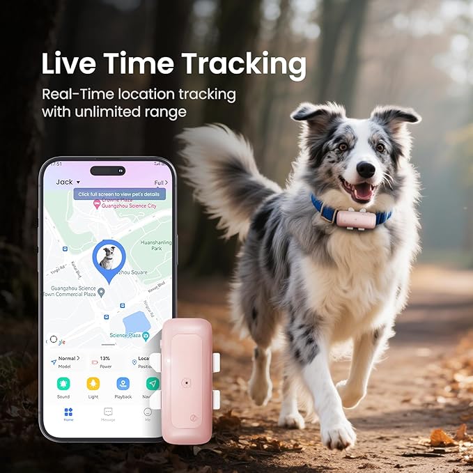 SEEWORLD Mini GPS Pet Tracker for Dogs Cats Waterproof Real-Time Location Tracker Virtual Fence 180 Days Location History 4G Cat Tracker for 6.5lbs+ Pets (Pink)