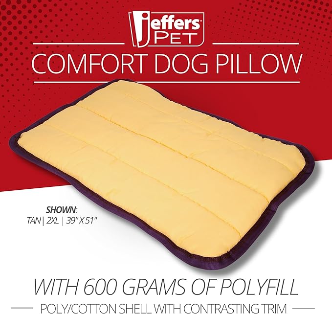 Jeffers Pet Comfort Dog Pillow, 2 XL 39"x51", Tan – Machine Washable Dog Bed for House, Sofa, Crate & Travel – Poly Cotton Shell, Winter Warmth, Soft, Comfy, Durable, Top Pet Bedding