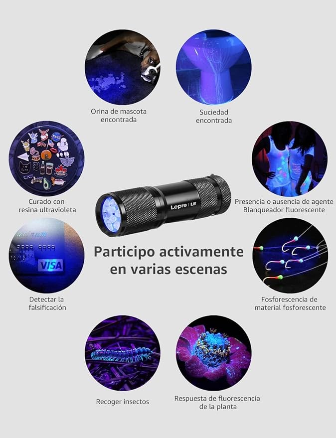 Lighting EVER Black Light Flashlight, Small UV Lights 395nm, Portable Ultraviolet Light Detector for Invisible Ink Pens, Dog Cat Pet Urine Stain, AAA Batteries Included