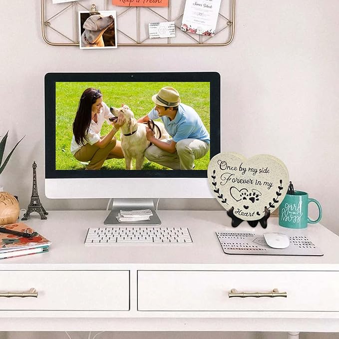 Pet Memorial Stones for Dogs, Garden Resin Dog Memorial Gifts for Loss of Dog, Heart-Shaped Loss of Dog Sympathy Gift, Once by My Side Forever in My Heart Dogs Memorial Stones