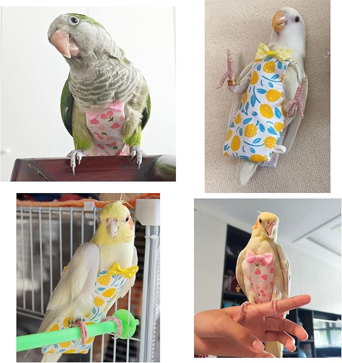 Bird Diaper Flight Suit, 3-Packs Lightweight Reusable Washable Elastic-Straps Parrot Clothes for Peony/Monk Parakeet, Prevents Poop Leaks & Feather Pecking (Peach+Orange+Watermelon, M)