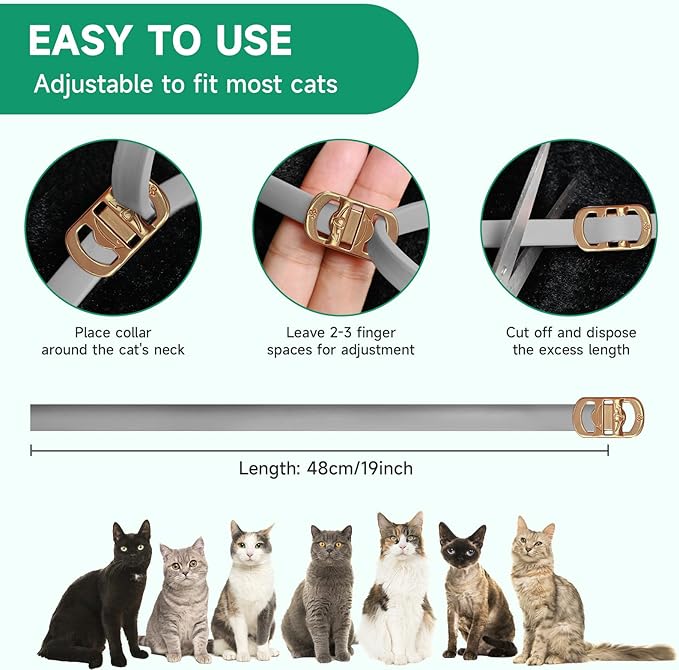 4 Pack Flea Collar for Cats, 32 Months Flea and Tick Prevention for Cats, Cat Flea Treatment, Adjustable Cat Flea Collars, Waterproof Cat Flea and Tick Treatment Collar, Flea Treatment for Cat, Grey
