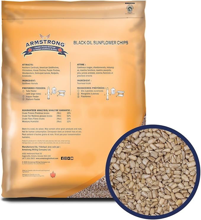 Armstrong Wild Bird Food Black Oil Sunflower Chips, 13 Pounds - for Northern Cardinals, American Goldfinches and Black-Capped Chickadees - Ideal for Outside Feeders