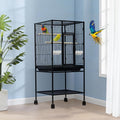 Spacious Metal Bird Cage with Rolling Stand and Storage – Large Flight Cage for Parakeets, Parrots, Cockatiels, Conures – Includes Feed Bowls, Play Top – Durable Pet Aviary – 40.5"/61" Tall