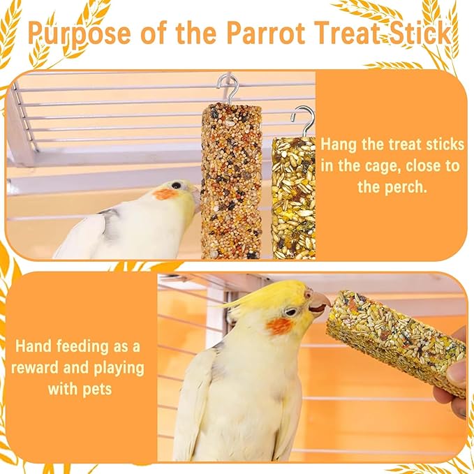 6PCS Parakeet Treats,Parrot Grains Mixed Treat Sticks,Vegetable & Grain Style Sticks,Bird Treats for Cockatiel Budgies Lovebirds Canary Conure Finches
