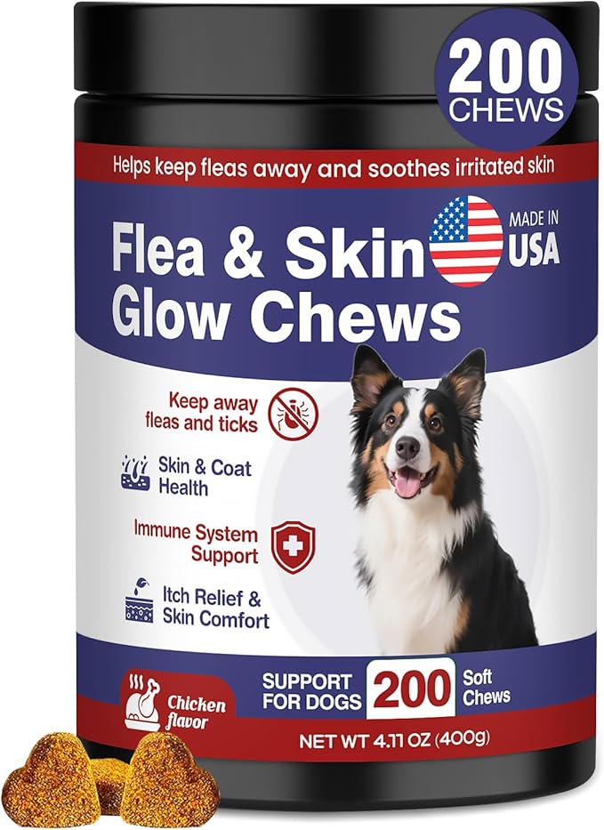 Flea and Tick Prevention for Dogs Chewable Omega Skin and Coat Chews for Dogs Natural Pet Oral Flea Chewables Increase Hair Shine Nutritional Supplements 200 Soft All Breeds Ages Chicken Flavor