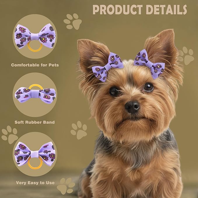 Puppy Dog Hair Bows: with Rubber Bands Small Pet Grooming Girl Doggy Accessories Gifts 60pcs (30 Pairs)