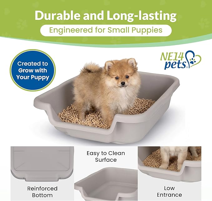 Dog Litter Box, Gray Color, Small Size, Durable & Pet Safe Puppy Litter Box, Indoor Open Top Entry Dog Litter Pan, Comfortable for Dogs, Great for Small Dogs up to 6 lbs (2 Pack)