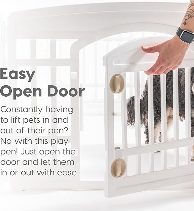 IRIS USA Dog Playpen Puppy Playpen Indoor – 24" 6-Panel Dog Playpen with Door, 61 x 61 x 24, Dog Play Pen Indoors for Puppies & Small Dogs, Plastic Pet Playpen, Indoor Dog Pen, White