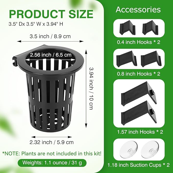 Borlech 2025 New Upgraded Large Aquarium Plant Holder with 1.57-inch Extension Hooks and Suction Cups for Fish Tank Aquaponic Plant Cultivation and Aquascape Accessories Decorations (4 PCS)