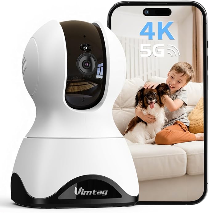 VIMTAG 4K Security Camera Indoor, 5G Pet Camera with Phone App for Dog/Cat, 360° Pan/Tilt Cameras for Home/Nanny/Baby/Room, Night Vision, Motion Tracking, Dual-Band WiFi, 2-Way Audio, Cloud & SD Card