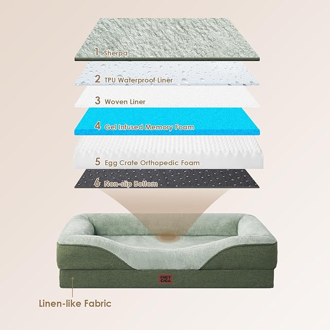 EHEYCIGA Orthopedic XL Dog Bed for Large Sized Dog, 42x30x7.5 Inch Extra Large Memory Foam Dog Couch Bed with Sides, Waterproof Liner & Washable Removable Cover, Green