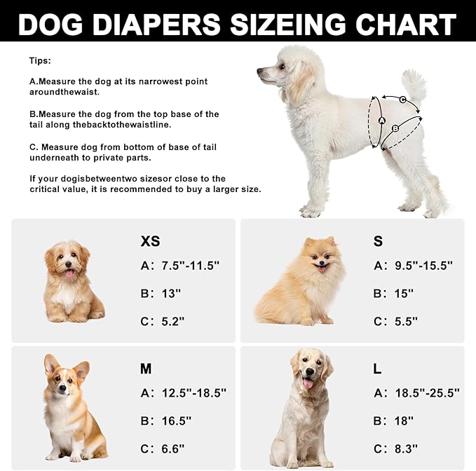 Washable Dog Diapers Female 3 Pack Reusable Highly Absorbent Doggie Diaper, Flexible Doggy Diaper Female Durable Leak-Proof Diapers for Dog Period Heat Incontinence Potty Training, XS