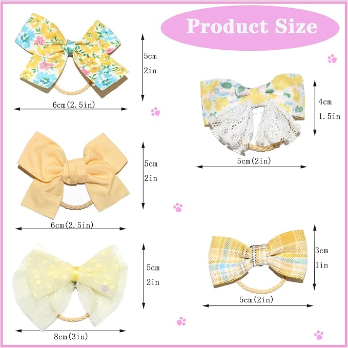 20pcs Yellow Dog Hair Bows for Small Dogs - Puppy Hair Clips with Rubber Bands, Cute Bowknot Hair Accessories, Handmade Pet Bows for Yorkie Grooming