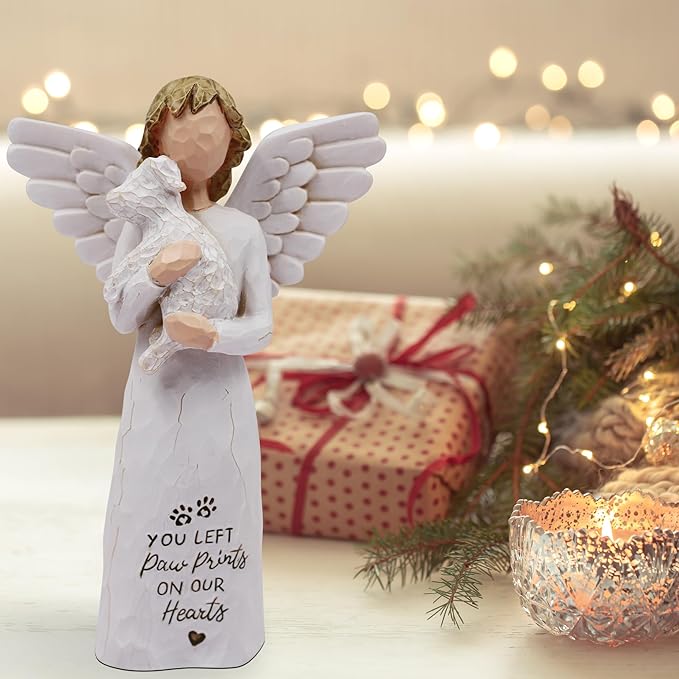 BORLESTA Pet Memorial Gifts for Dogs - Loss of Dog Sympathy Gift, Pet Loss Sympathy Gift, Dog Memorial Gifts, Pet Remembrance Gift, Bereavement Gifts Dogs Statue Angel Figurines (White)