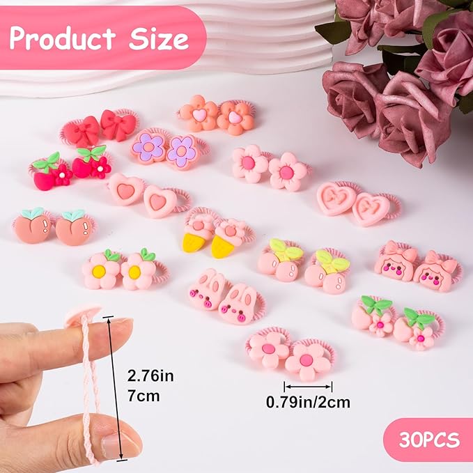 30 Pcs Cute Dog Bows with Rubber Bands, Small Size Dog Hair Accessories, Mix Style Handmade Ties for Yorkie, Maltese, Shih Tzu, Daily, Holiday (Pink)