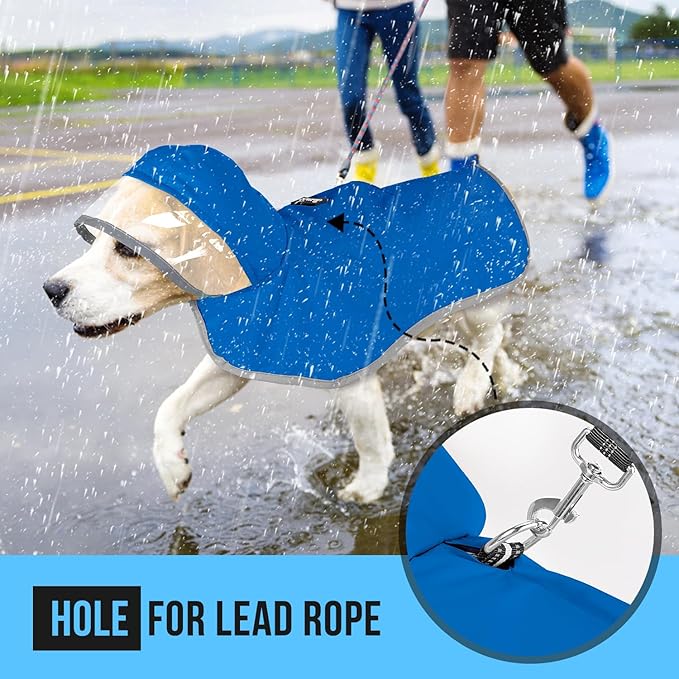 Lukovee Dog Raincoat, Adjustable Dog Rain Jacket with Clear Hooded Double Layer for Large Medium Small Dogs Puppies, Waterproof Rain Coat Poncho with Reflective Storage Pocket & Rim (Blue, XS)