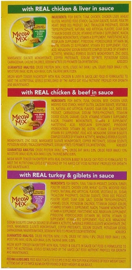 Meow Mix Tenders in Sauce Wet Cat Food, Poultry & Beef Variety Pack, 2.75 Ounce Cup (Pack of 48)