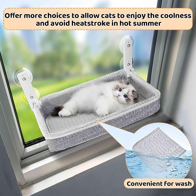 Cat Window Perch & Hammock - Exquisite Sofa Fabric, Safe & Comfortable Design with 4 Strong Suction Cups - Ideal for Large Cats