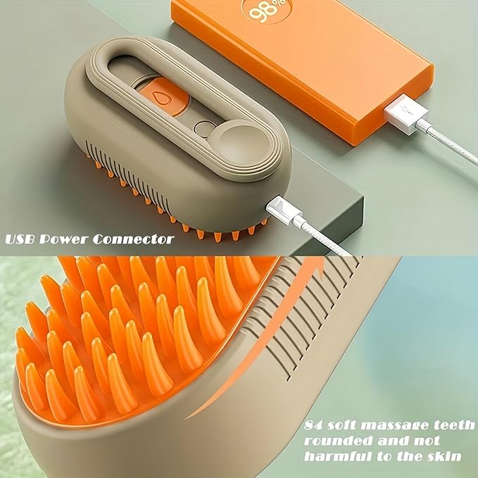 4 in 1 Cat Steam Brush for Shedding, Rechargeable Pet Grooming Brush with Steam Spray, Anti-Static Deshedding & Massage Brush for Indoor Cats and Dogs, Quiet Pet Hair Removal Tool (White)