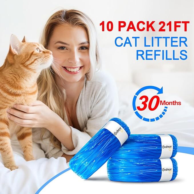 Cat Litter Refill Bags Compatible with Litter Genie XL+/Plus/Standard/Style/Desgin Pail, 10 Pack Extra 45% Length, 30 Months Use Time,Super Odor Control (Cartridge NOT Included)