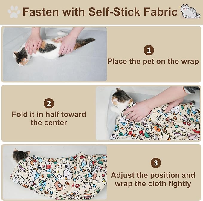 27.6" Extra Large Cat Grooming Wrap – Anti-Escape Cat Wrap for Cutting Nails, Brushing & Medication – Soft, Comfortable, Reusable, Self-Adhering, Holds Cats Up to 15lbs (Soccer Time)