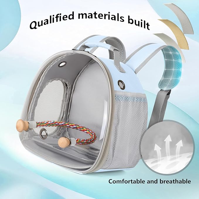 Small Bird Travel Backpack Carrier Cage, Backpack to Transport Backpack Carrier with Metal Tray Stand Perch for Parakeet Cockatiel Budgies Vet Carry Bag