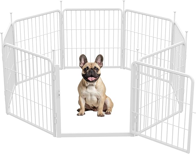 SunsGrove Dog Play Pen Indoors, 24 Inch 8 Panels Dog Playpen for Small and Puppy Dogs, Easy Setup Anti-Rust Pet Fence, White