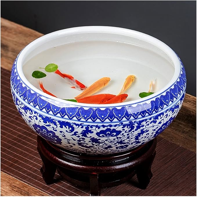 Fish Tank Ceramic Goldfish Bowl Fish Tank Hand-Painted Desktop Large Lucky Turtle Tank Narcissus Lotus Pot Tank Aquarium Starter Kits Glass Fish Tank(D,24cm)