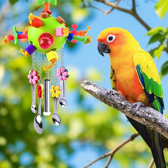 LWINGFLYER Bird Toys, Parrot Pull Spoons Toys Bird Chew Toys for Medium and Large Parrot, African Grey, Caique, Quaker, Small Cockatoo, Mini Macaw, Parrots Small to Medium Birds