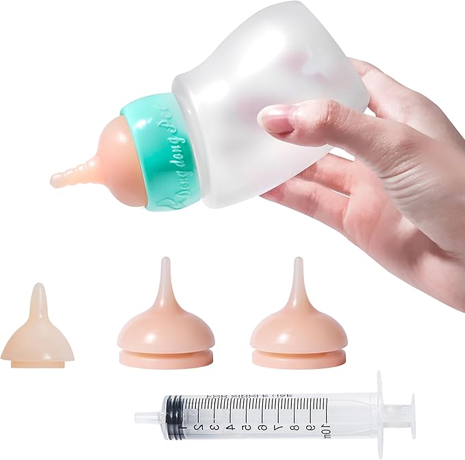 Puppy Feeder Bottle, Silicone Feeding Nipple and Syringes for All Breed of Puppies and Other Animals Dongdong pet