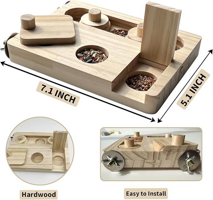 Wooden Bird Foraging Puzzle Toys for Parrots, Parakeet, Cockatiel, Sun Conures, Interactive Mental Enrichment Birds Toy, Bird Seed Slow Feeder Toy for Cage