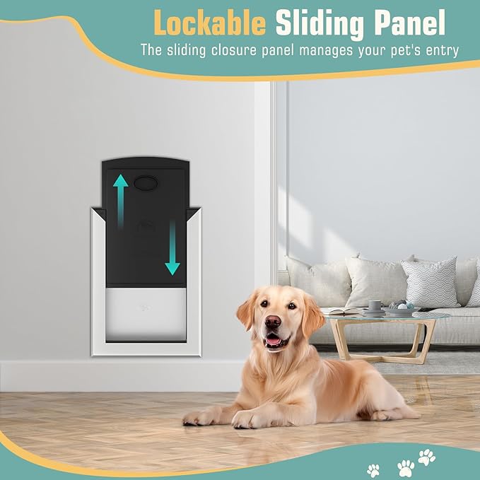 Medium Pet Door for Wall, Aluminum Frame, Double Magnetic Flaps Doggie Door, Sliding Lock Panel, Easy Installation, for Pets Up to 40 lbs.