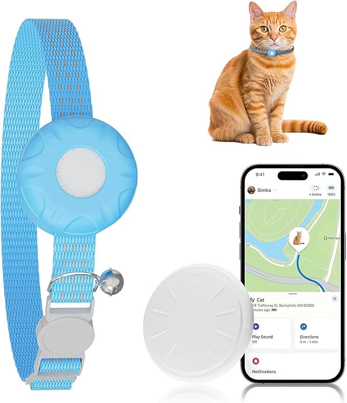 Cat Tracker, Lightweight Pet Tracker for Cats, Cat GPS Tracker Compatible with Apple Find My App(Only iOS), Real-Time Tracking, Precise Positioning, No Monthly Fee