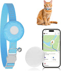 Cat Tracker, GPS Tracker Compatible with Apple Find My App(Only iOS), Waterproof Cat Tracker Collar with Bell and Safety Elastic Buckle, No Monthly Fee, Pet Trackers for Vehicles, Pets, Kids,Blue
