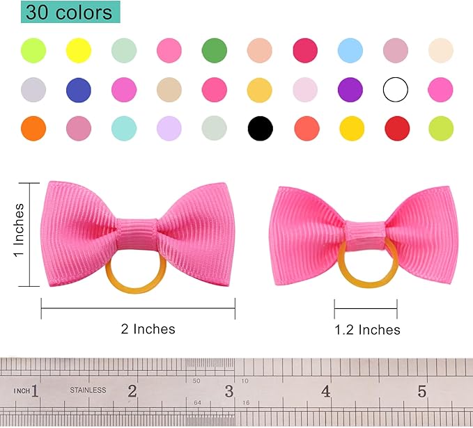 Puppy Dog Hair Bows: 2 inches with Rubber Bands Small Pet Grooming Girl Doggy Accessories 60pcs (30 Pairs)
