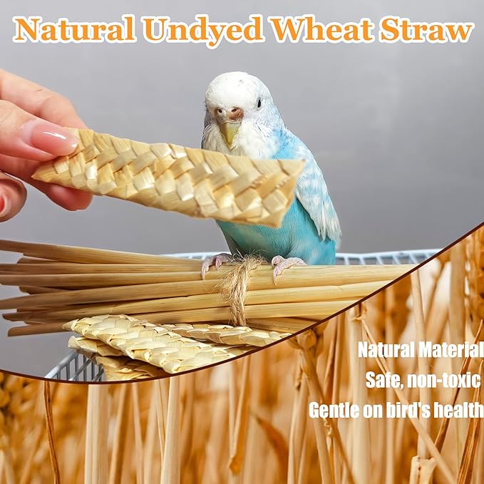 Hamiledyi Natural Bird Toys Foraging Parrot Shredding Toys Wheat Straw Chewing Toy for Cockatiel Lovebird Parakeet Budgie Small-Medium Birds (200 Pieces)