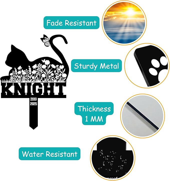 Pet Cemetery Cat Grave Marker – Personalized Outdoor Cat Headstone, Custom Name & Lifespan Dates Pet Grave Markers, Available in Multiple Styles and Colors