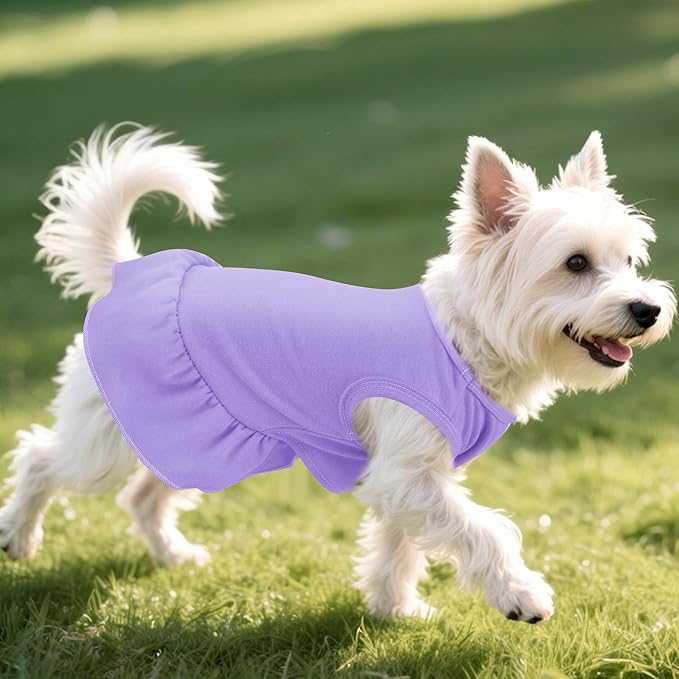 Dog Dresses Cat Skirt Solid Color Dog Clothes Summer Sleeveless Puppy Girl Clothes for Small Pet Dogs Cats (Light Purple, Medium)