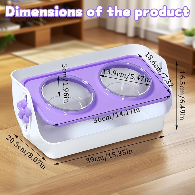 Cat and Dog Pet Double Bowl, Anti-Spill Pet Bowl, Height-Adjustable Pet Food/Water Bowl, Non-Slip, Anti-Tip, Neck Protection Pet Bowl - (Purple)