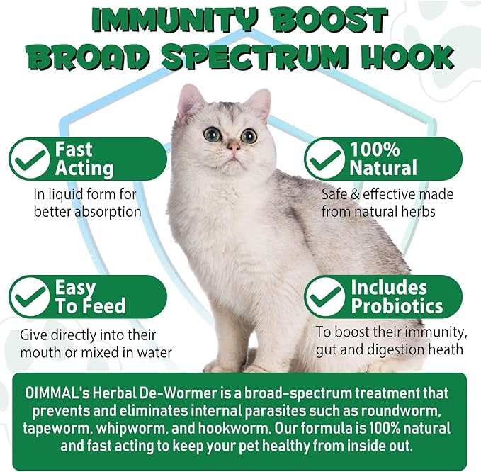 Natural Broad Spectrum Treatment, Herbal Cleanse, Digestive Support for All Cat Breeds, Gut Health, Supplement Drops Enhanced with Probiotics Specifically Formulated for Cats & Kittens
