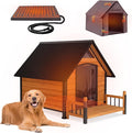 GUTINNEEN Outdoor Heated Dog House Anti-Bite Weatherproof Dog Kennel Puppy Shelter Indoor with Heating Pad, All-Around Insulated Liner and Porch for Large Breed, 45" D x 32.9" W x 32.6" H (Brown)