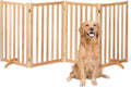 36" Height Extra Tall Freestanding Pet Gate, Solid Wood Folding Safety Fence Wooden Dog Gate with 2 PCs Support Feet Ideal for Stairs, Doorways, Halls, Kitchens, Heavy Duty Gates, 4 Panels, Oak